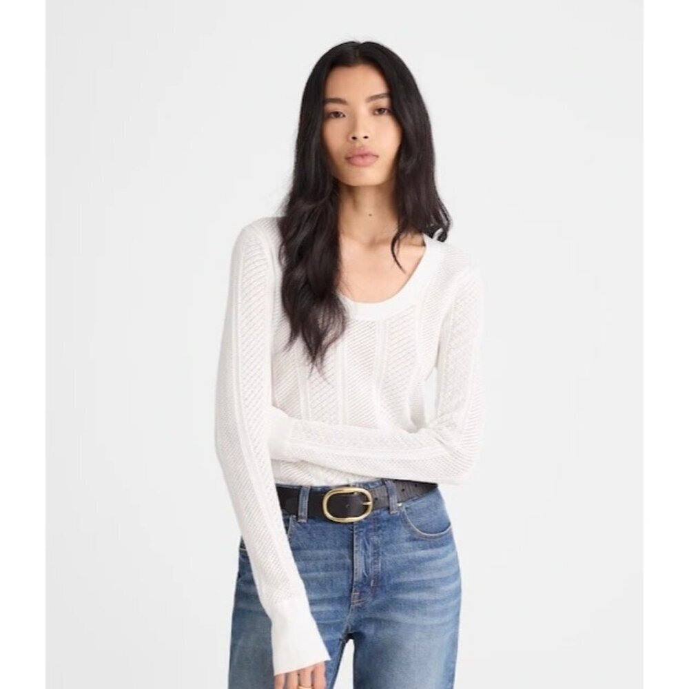 Madewell The Signature Knit Lace-Stitch Sweater~Size XS~White Slim Fit NWT L1205